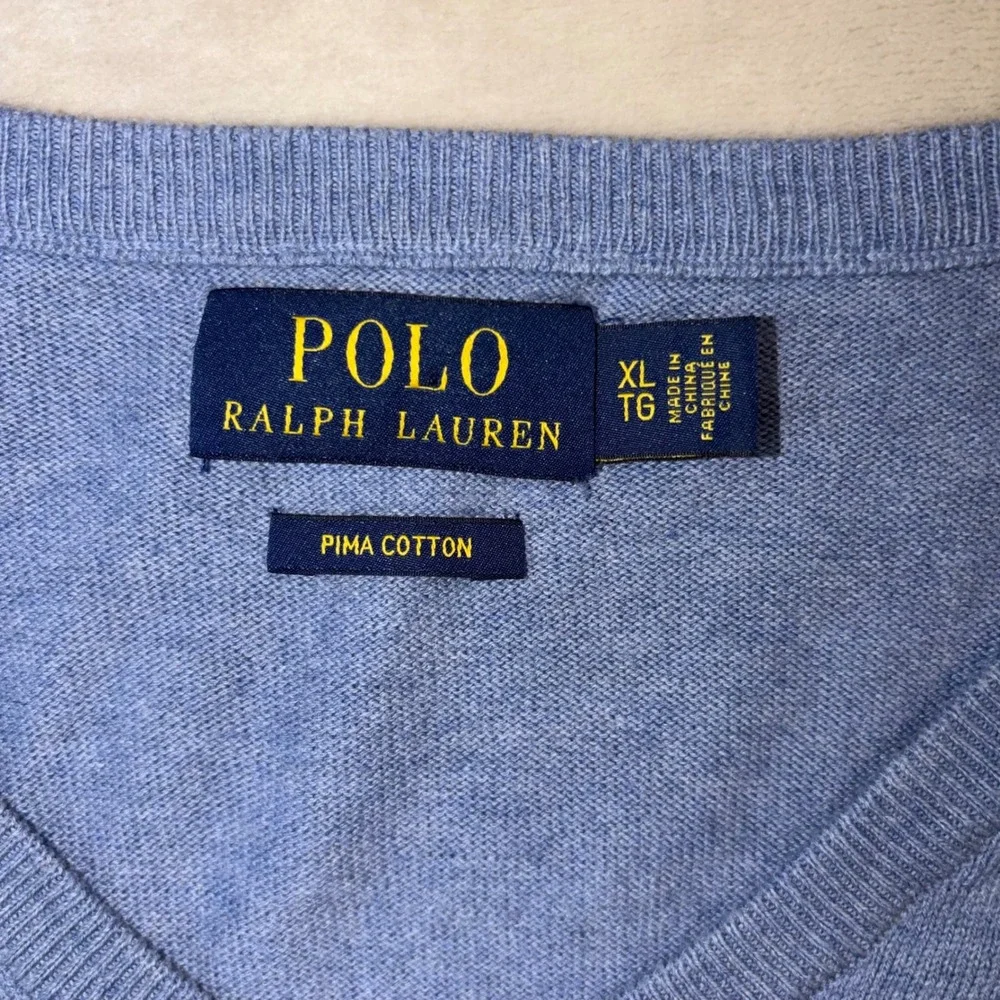 Polo Ralph Lauren Mens XL Pima Cotton V-Neck Sweater Blue Heather Knit Pony Logo